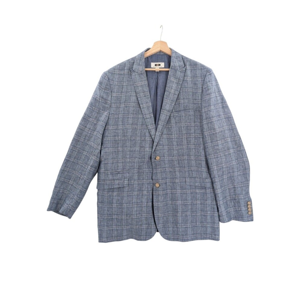 Joseph Abboud 3xlt 100% Linen Shell Lined Blazer Blue Plaid Men's Sport Coat
